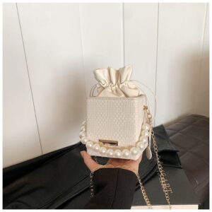 Summer Small Bag 2025 Casual Aesthetic Bucket Bag Compact Crossbody Bag Pearl Handbag for Women