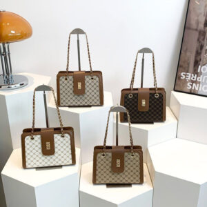 French Diamond Check Chain Shoulder Bag – Korean Retro Crossbody with Color Print Design