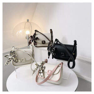 PU Leather Pure Color Saddle Bag – Women’s Casual Underarm Crossbody with Bowknot Design