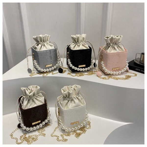 Elegant Pearl Drawstring Bucket Bag